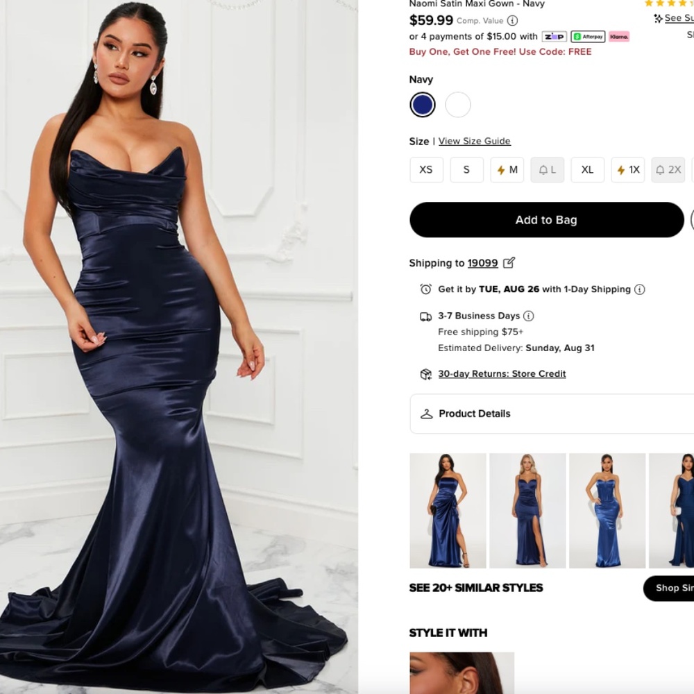 Fashion Nova Navy Satin Gown Size L